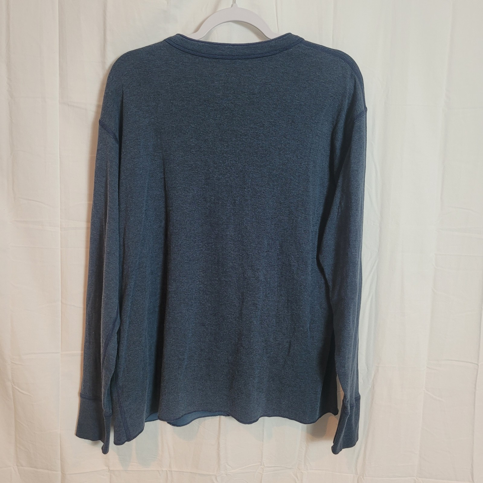 LL Bean Men's River Driver Henley Shirt Large Blue Wool Blend Casual Fisherman gallery