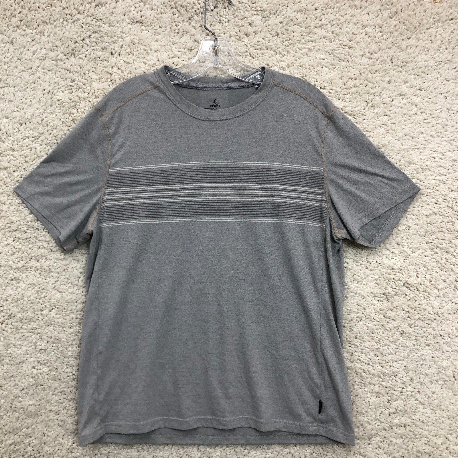 Prana Shirt Medium Adult Gray Breathe Striped Crewneck Short Sleeve Tee Mens M