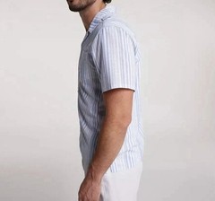 New VRST Performance Resort Shirt Men’s Size Medium Muted Denim Calm Stripe $64