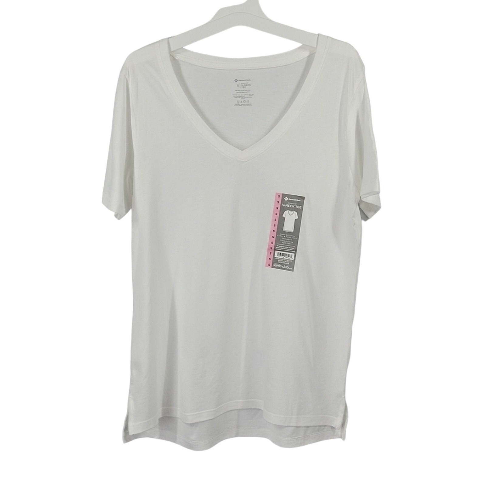 Members Mark Short Sleeve V-Neck Tee, White, Size S, NWT #BundleAndSave