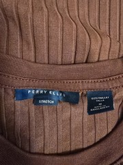 Perry Ellis Stretch Men’s Ribbed Short Sleeve T-Shirt Brown Size M