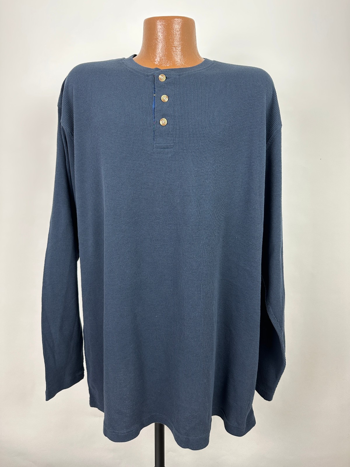 Vintage Waffle-Knit Henley Shirt Men 2XL TALL Navy Minimal Outdoors St Johns Bay gallery