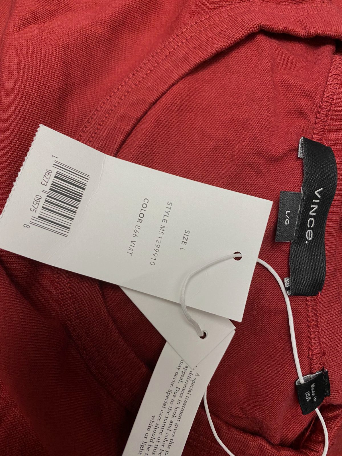$80 Vince Men's Red Solid Garment Dye Short Sleeve Cotton Crew T-Shirt Size L gallery