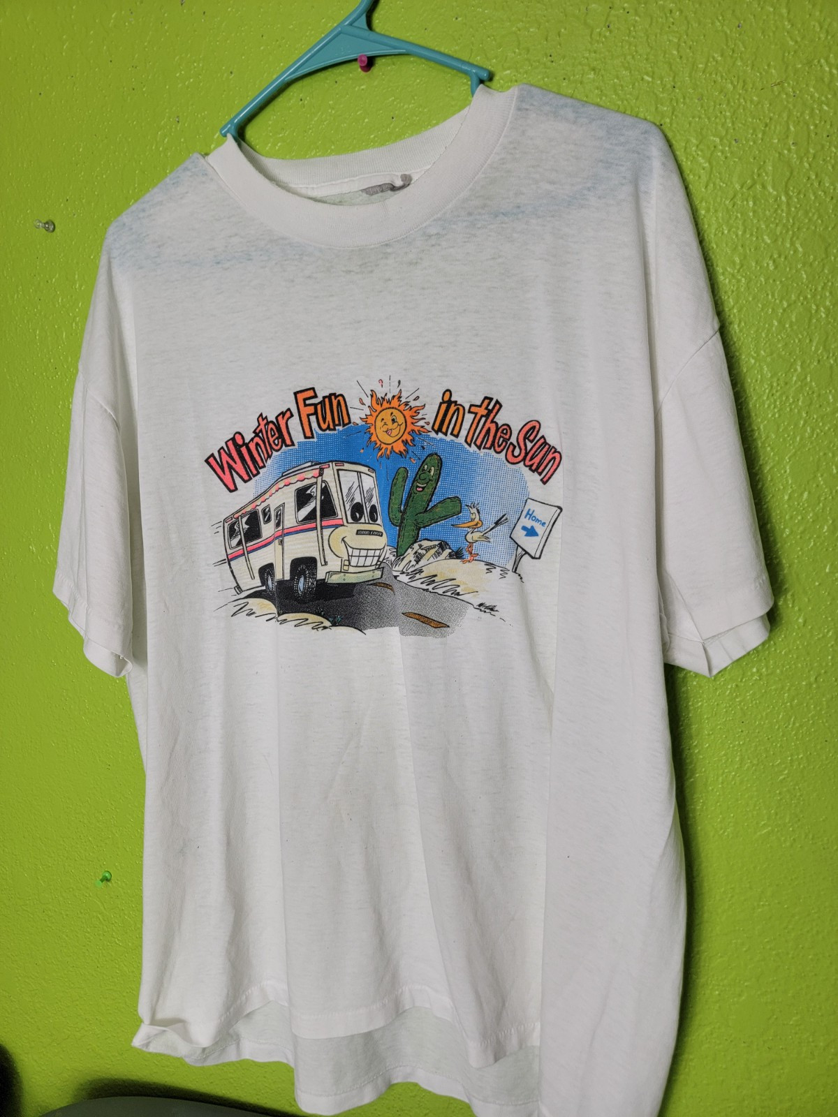 Vintage 1980s Single Stitch Shirt Cartoon Winter Fun In The Sun Desert Motorhome