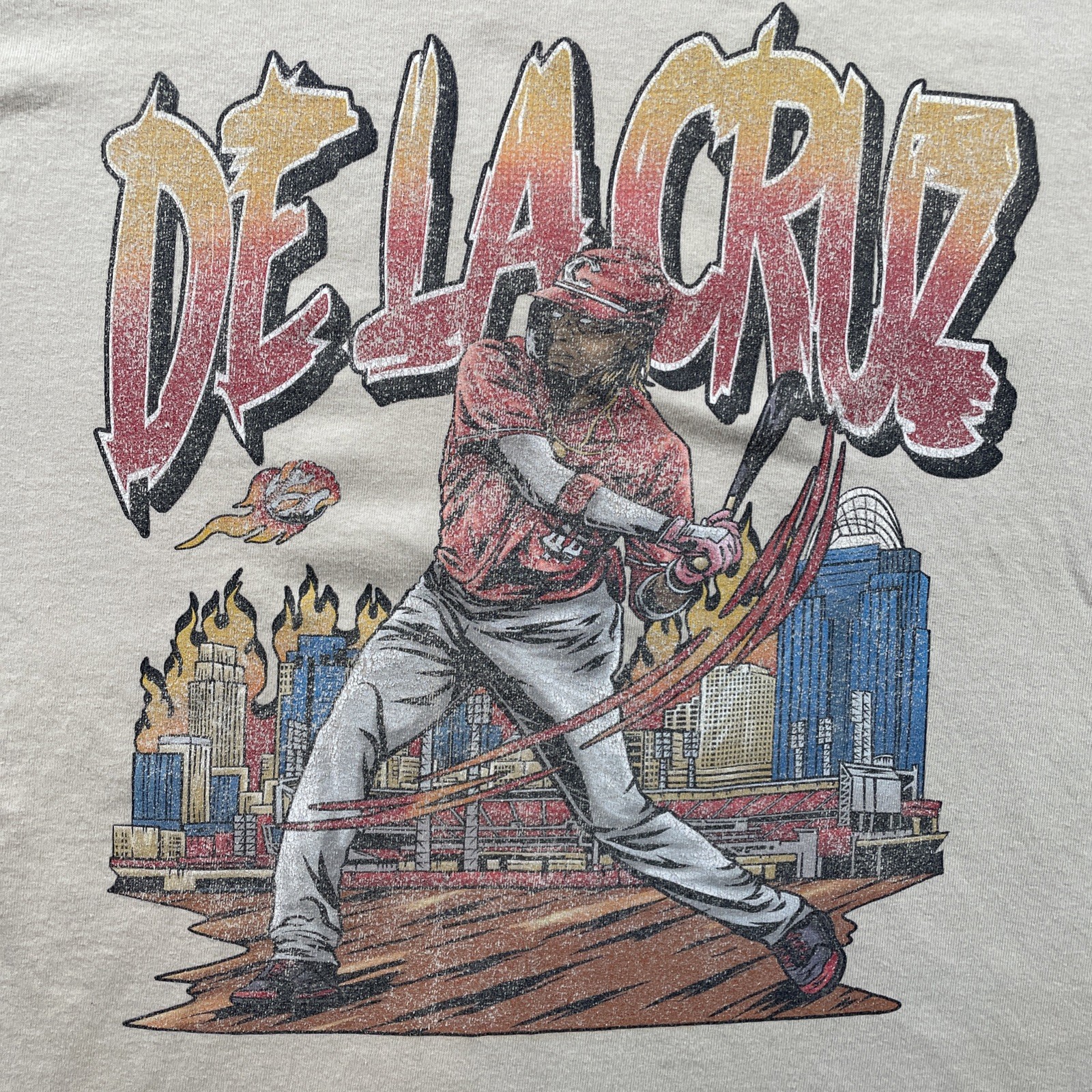 Elly Lacruz Mens T-shirt Cincinnati Reds Medium Beige Baseball 100% Cotton gallery