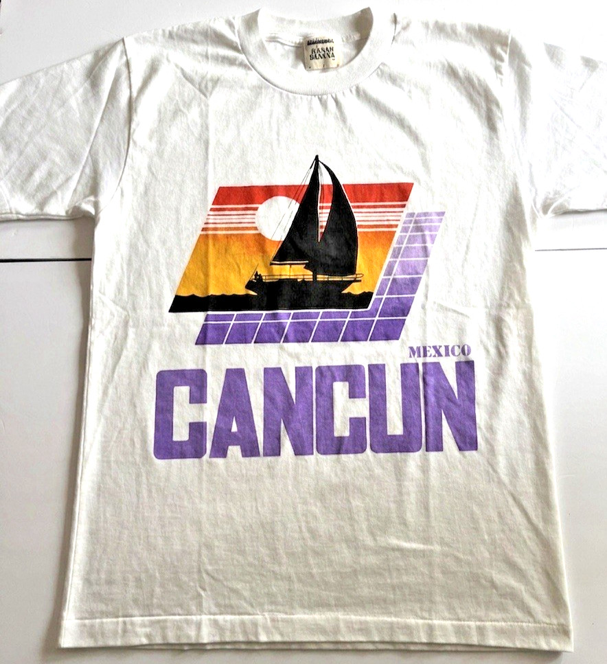 Cancun T Shirt Single Stitch Sunset Sailing Vintage 1980s Size 42 gallery