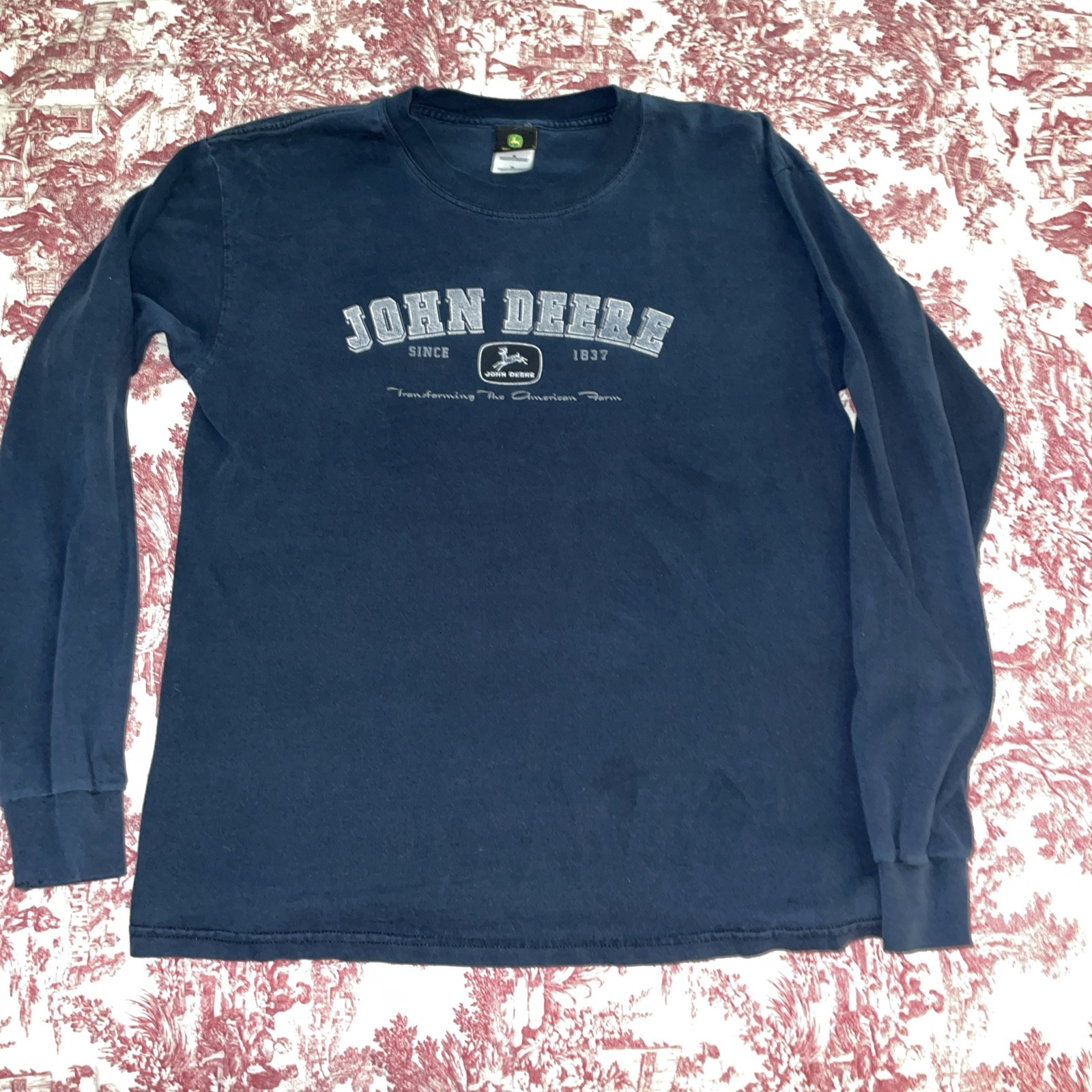 John Deere T Shirt Navy, Long Ribbed Cuff Sleeves Sz M 100% Cotton PreShrunk gallery