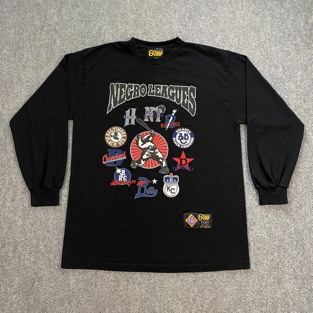 VINTAGE Cross Over Negro Leagues Baseball Long Sleeve Shirt Adult X-Large Black