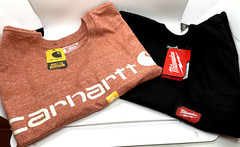 Lot (2) Carhartt & MILWAUKEE Tools Crew Neck T Shirt Heavy Duty S/S POCKET Small