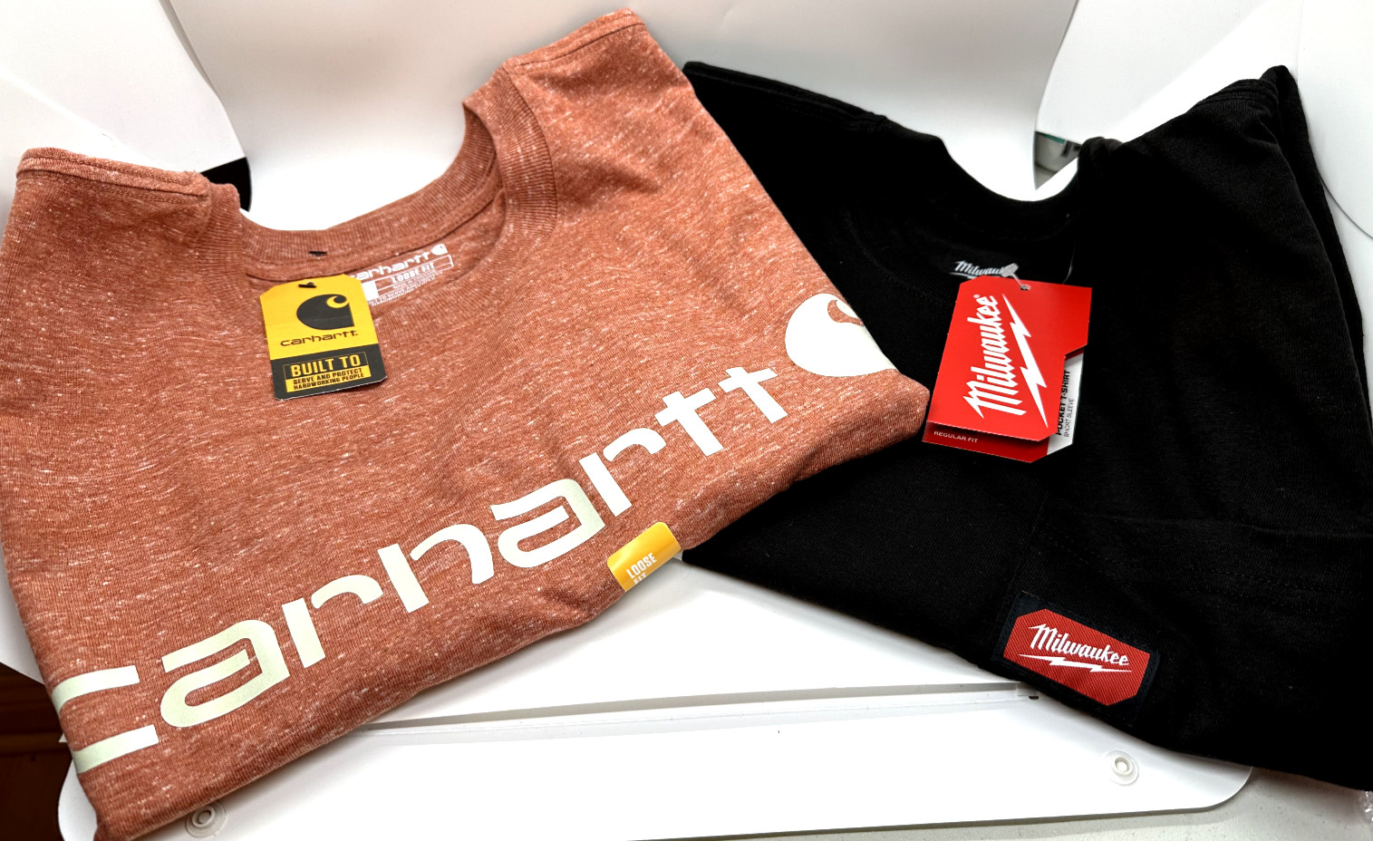 Lot (2) Carhartt & MILWAUKEE Tools Crew Neck T Shirt Heavy Duty S/S POCKET Small gallery