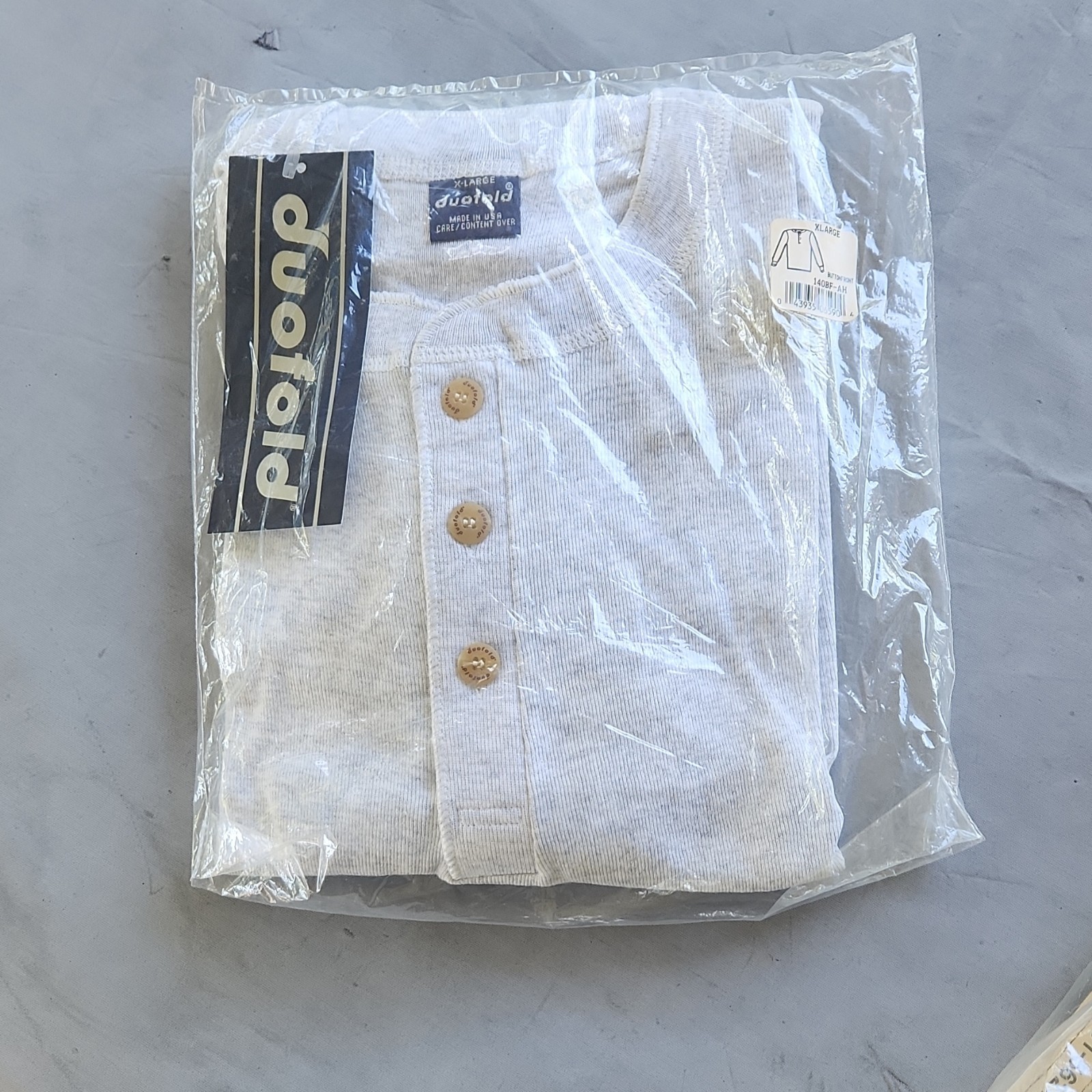 Duofold Men’s White Solid Henley T-Shirt XL Button Placket Cotton Knit