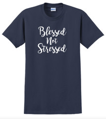 Blessed Not Stressed T-Shirt Short Sleeve Graphic Glitter Tee Unisex Apparel