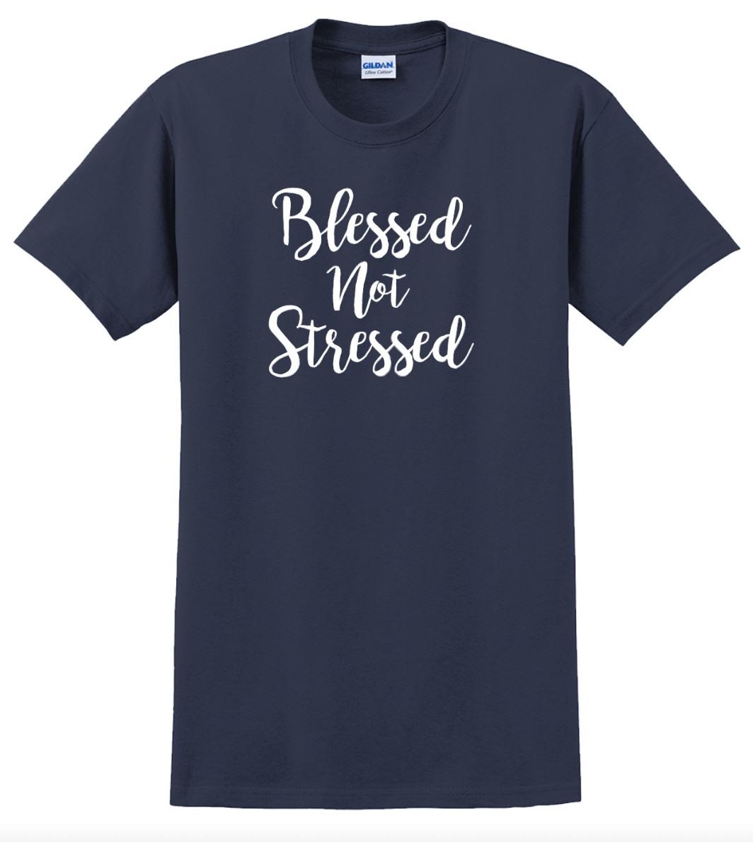 Blessed Not Stressed T-Shirt Short Sleeve Graphic Glitter Tee Unisex Apparel gallery