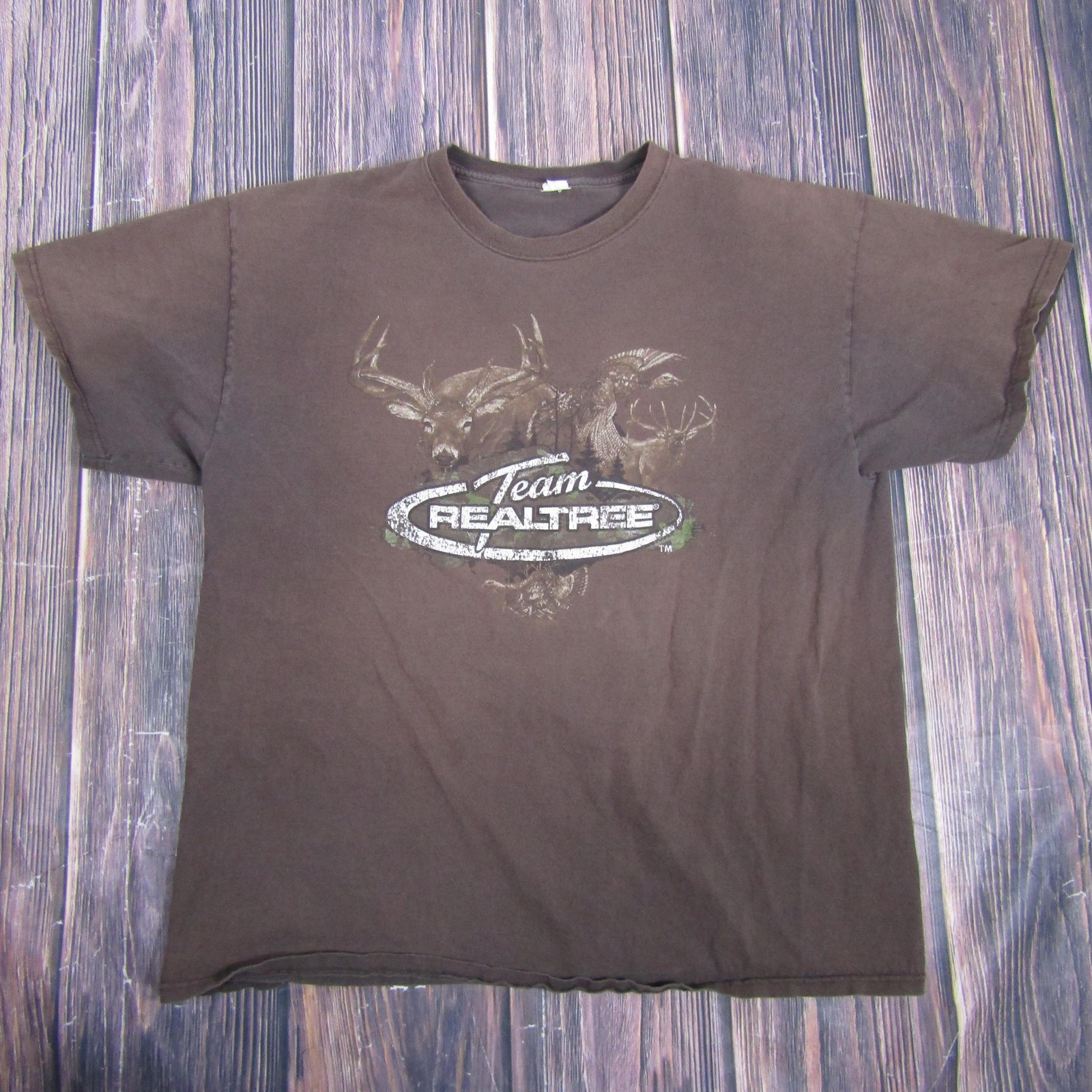 Team Realtree Shirt Mens Large Brown Deer Hunting Graphic Tee Outdoors Camo