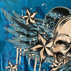 Delta Pro Weight Shirt Mens L Blue Skull Wings Stars Graphic Cotton Short Tee
