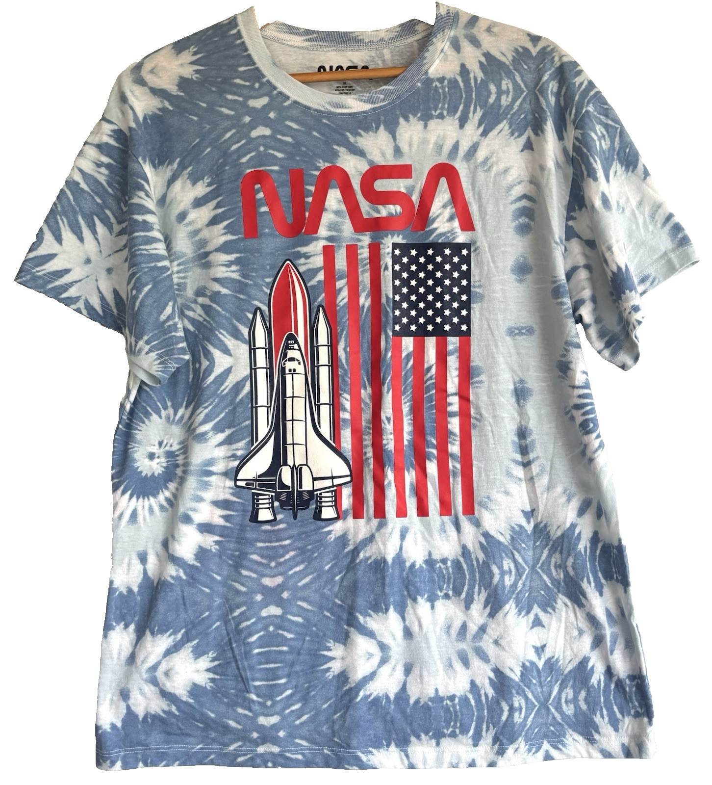 NASA Space Shuttle Blue Tie Dye T Shirt size XL USA American Flag gallery