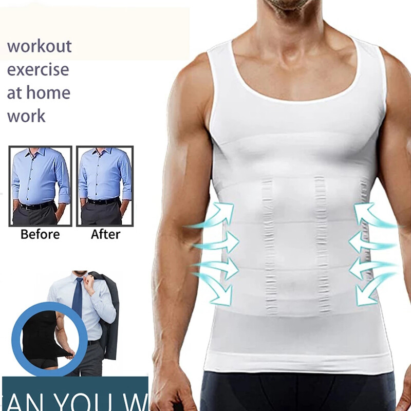 Men Slimming Body Shaper Shirt Belly Tummy Control Vest Compression Tank Top Gym gallery