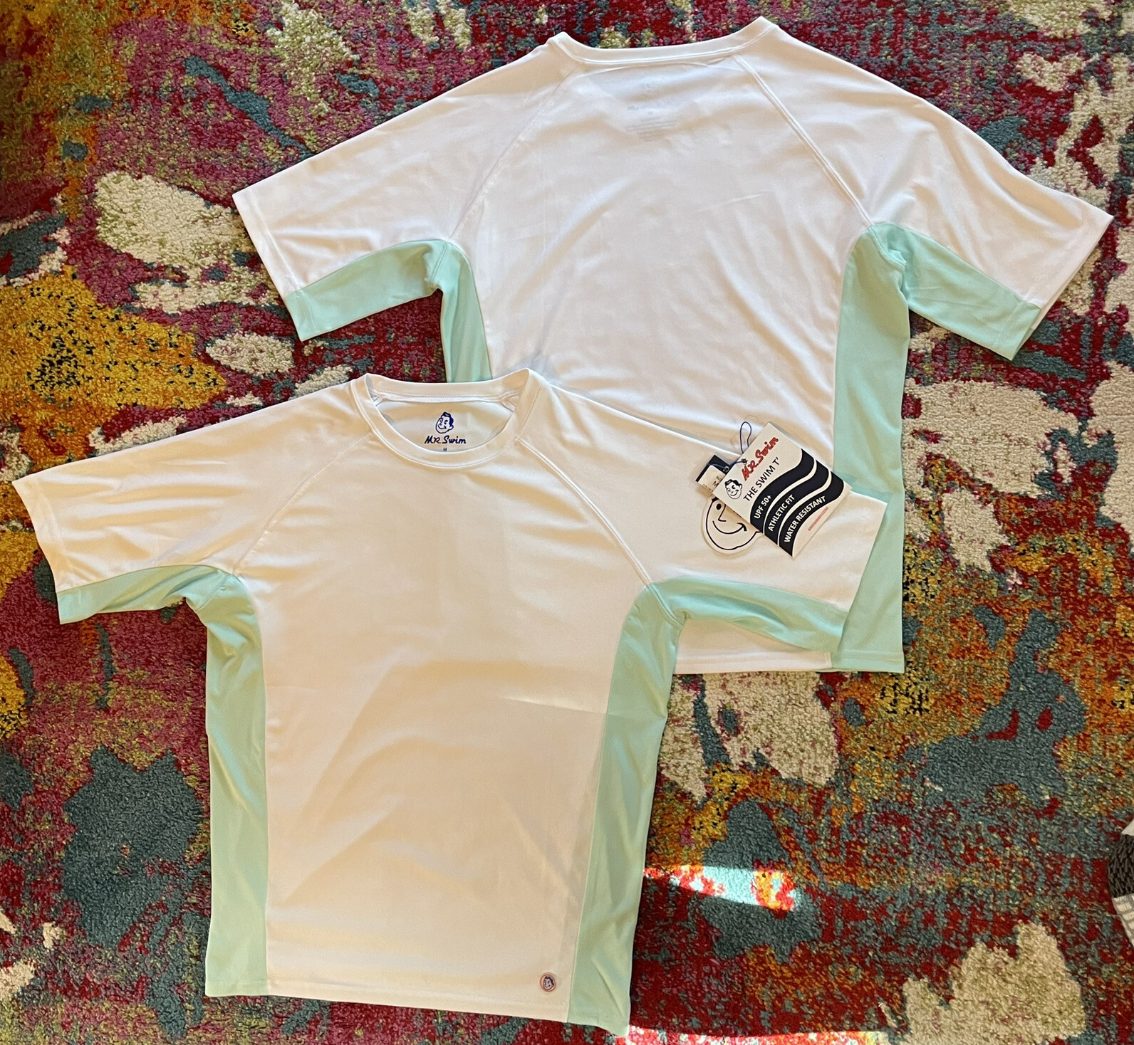 Mr. Swim The Swim T’ Beach T-Shirt Tee Upf 50+ Men's Medium White Mint 42x27 gallery