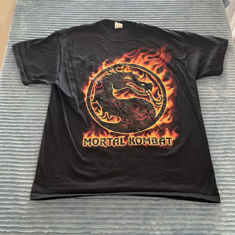 Jerzees Y2K Retro Classic Mortal Kombat Logo Game XL Black Shirt