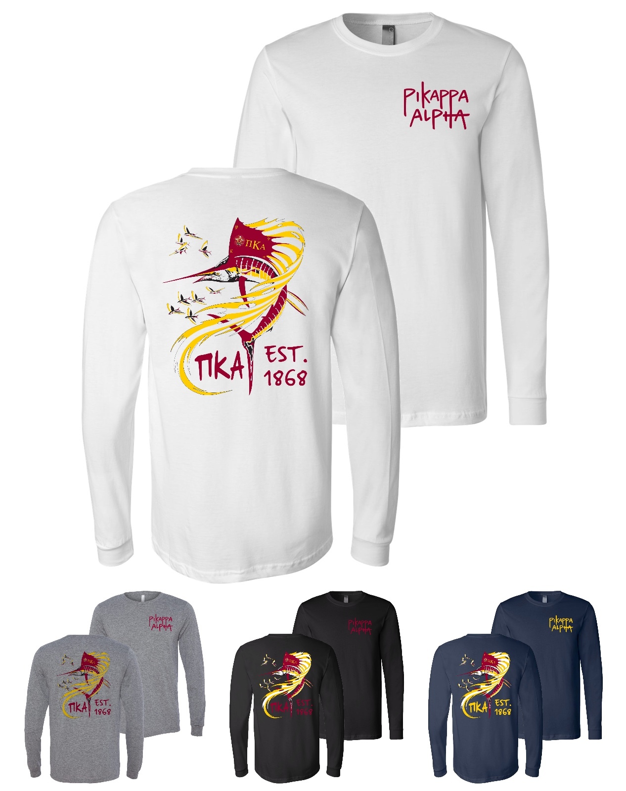 Pi Kappa Alpha Fraternity Bella + Canvas Long Sleeve Shirt Nautical Fish PIKE gallery