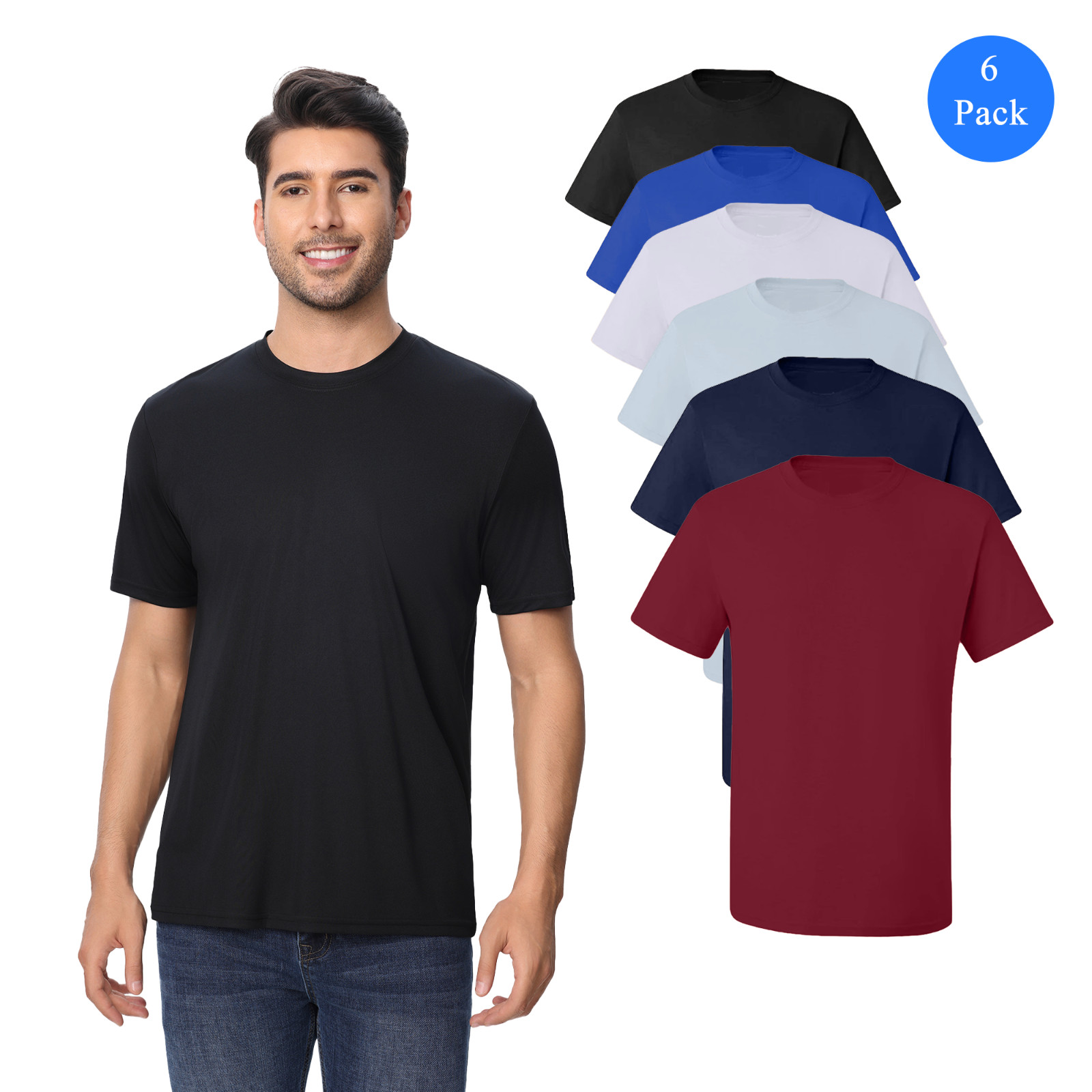Zfeel Performance Pure Dry Fit Shirt Value 6 Pack Men Mix Color Short Sleeve Tee