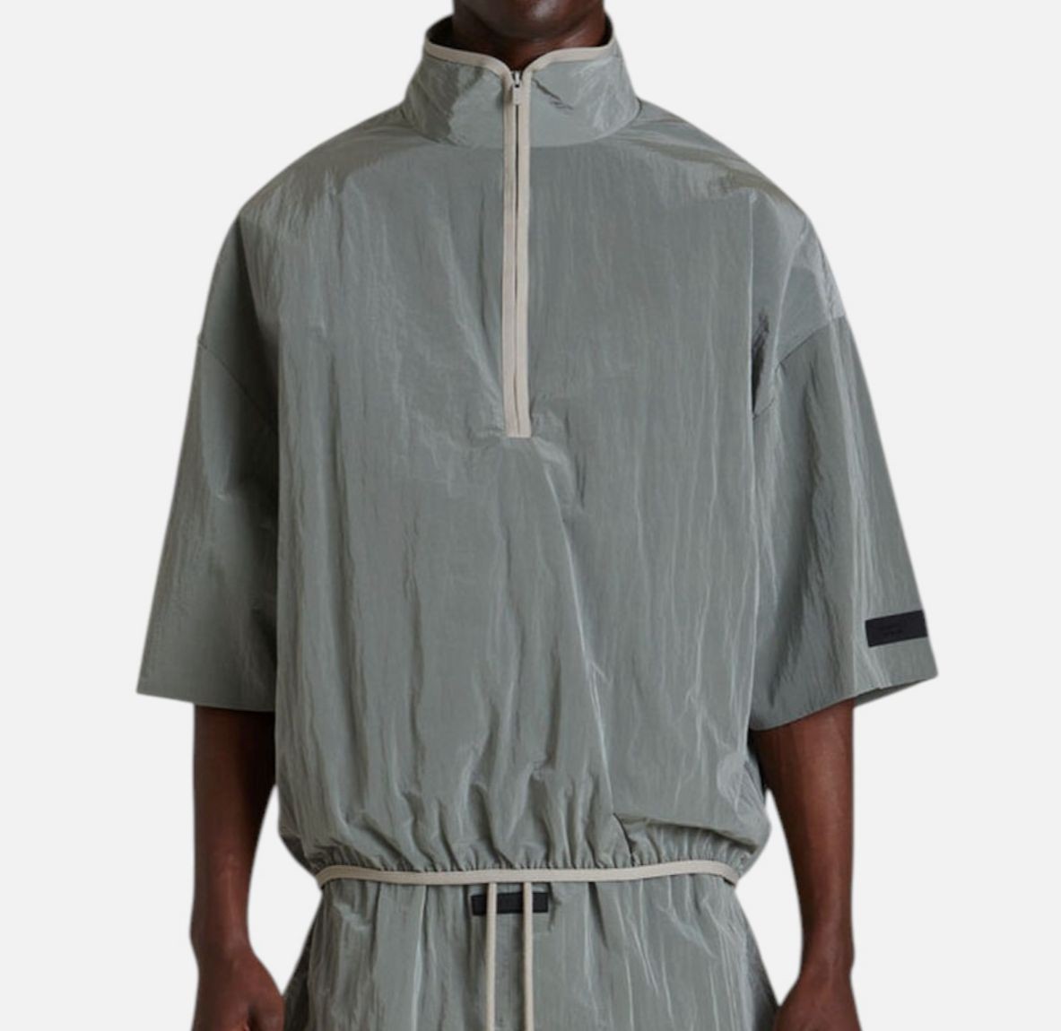 Essentials Fear of God Men's Green Crinkle Nylon Half Zip Mock Neck Shirt Size L gallery