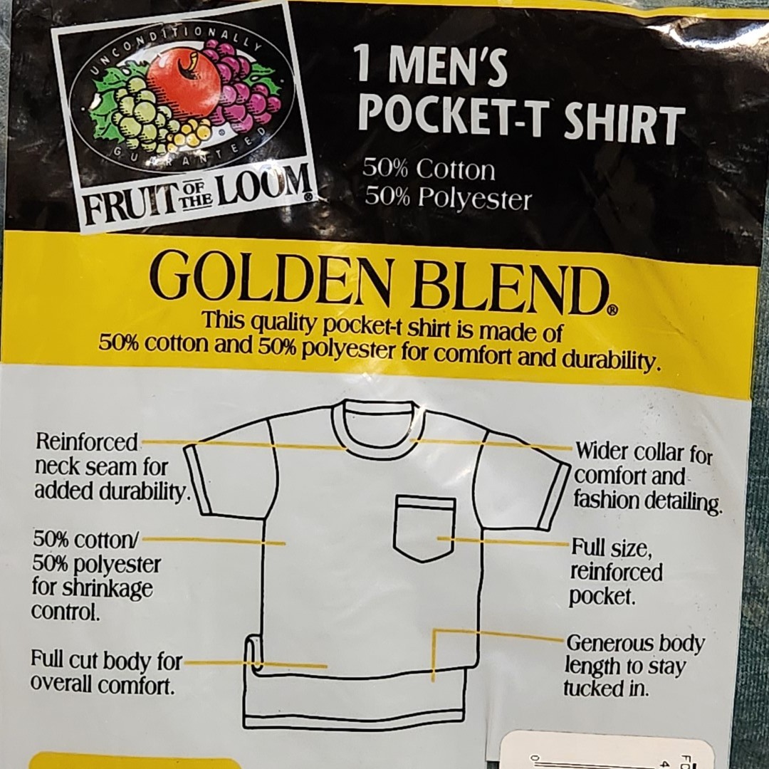 Vtg 1998 Fruit Of The Loom Pocket T Shirt SZ Large Lot of 2, Green Navy Blue gallery