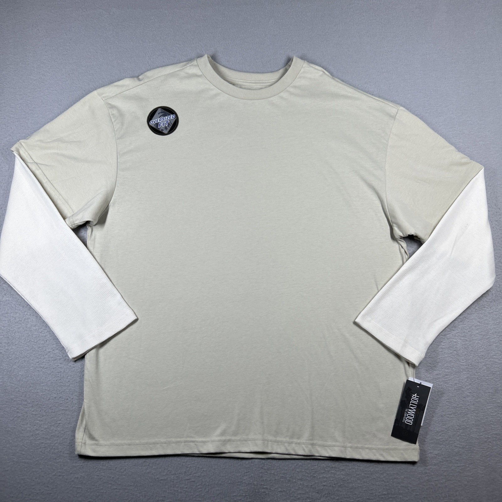 NWT Hollywood Tan Shirt Waffle Sleeve Men's L Oversized Fit Cream Beige gallery