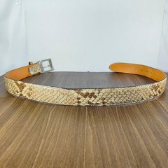【intage Python】Luxury Python Leather Dress Belt, Made in Italy