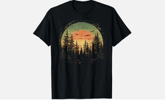 Retro Wilderness Bear Trees Reflection Outdoor Forest T-Shirt