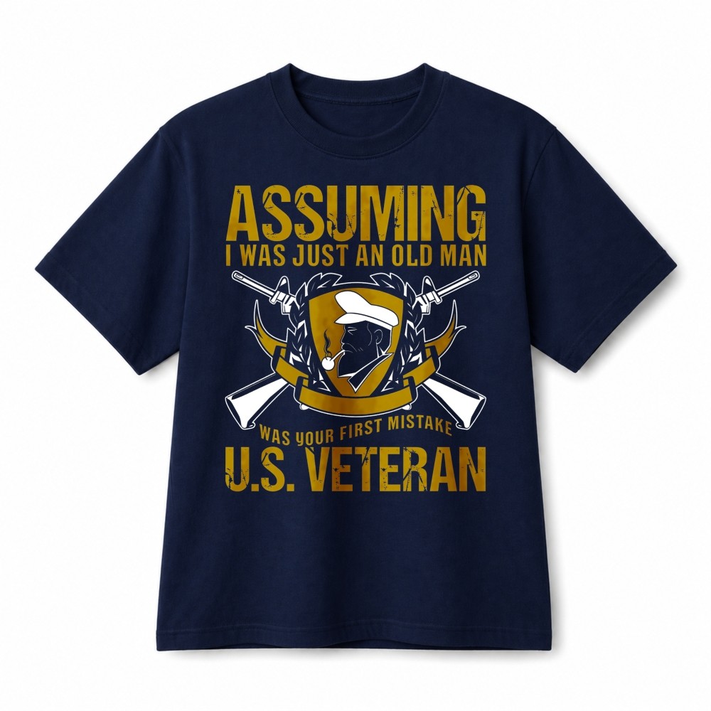 Assuming I Was Just An Old Man US Veteran Patriotic Retro Graphic Cotton T‑Shirt gallery