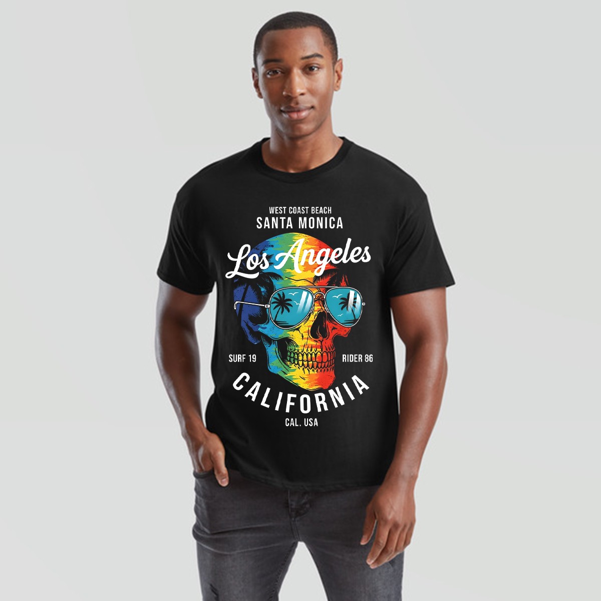 Los Angeles California Travel Mens T-Shirt Santa Monica West Coast Beach Skull gallery