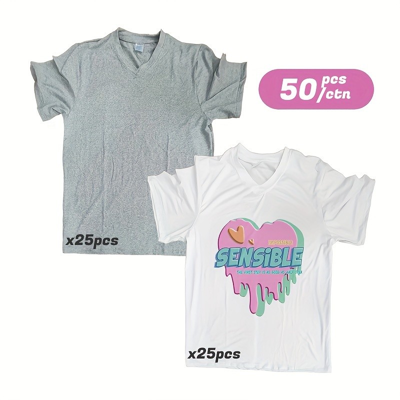 50 Pack V-Neck Sublimation Blanks T-Shirts Mixed Sizes White Grey Polyester gallery
