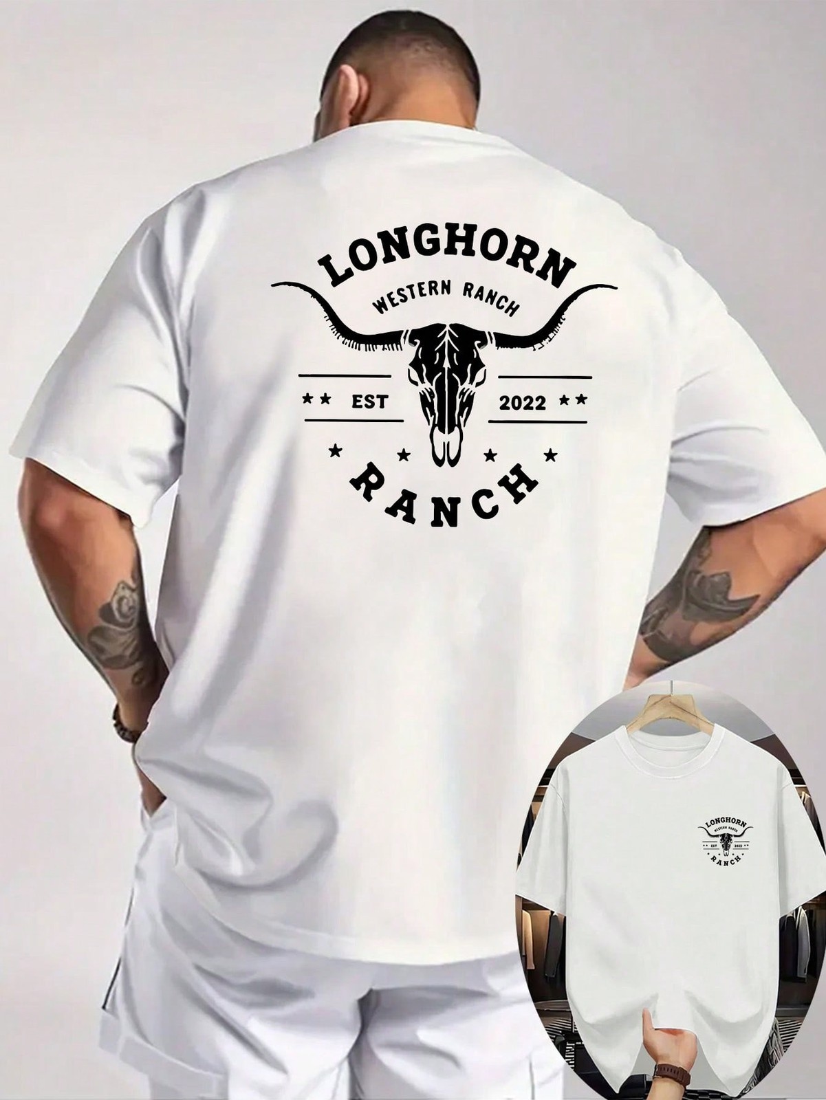 Men's Western Cowboy Graphic T-Shirt,Bull Skull Print With Texas Ranch Design gallery