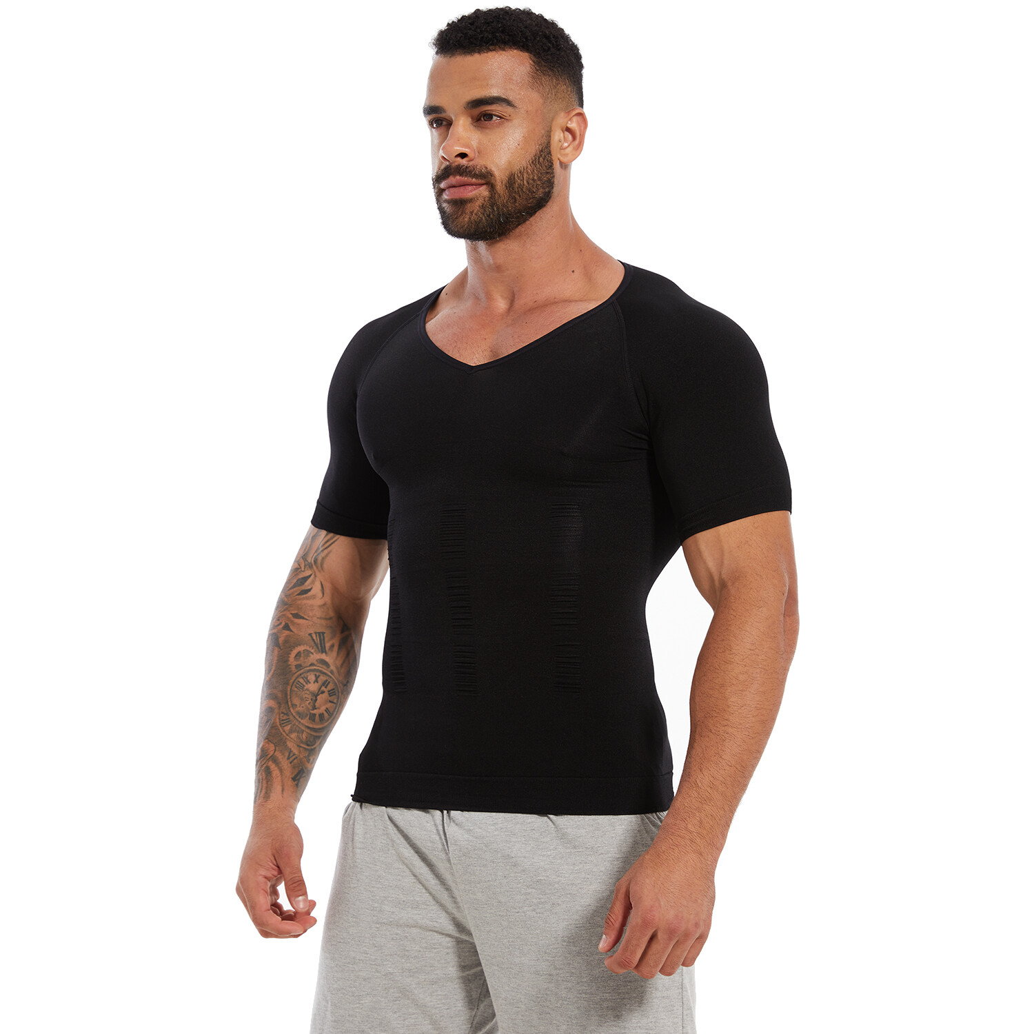 Men's Compression Shirts V-Neck Workout Abs Abdomen Tummy Control Body Shaper gallery