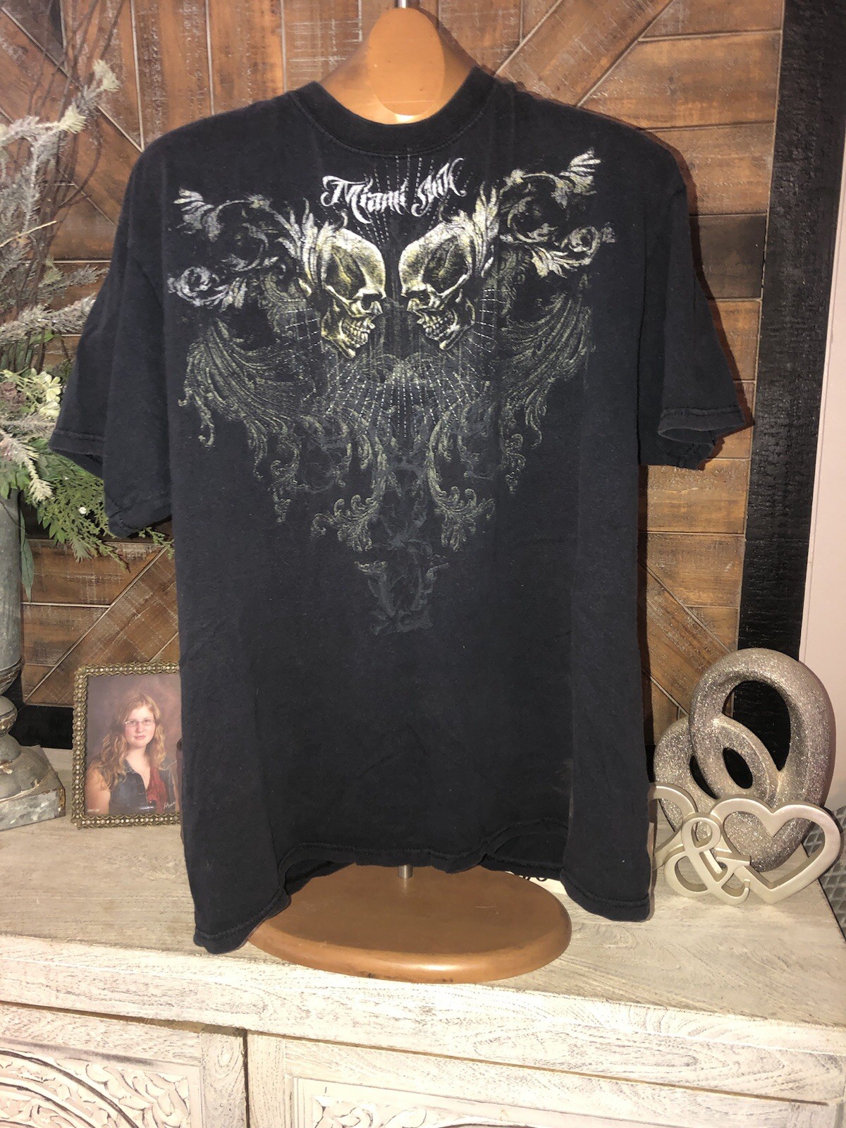 Miami Ink Men’s Short Sleeve Y2K Skull Graphic T-Shirt XL Black See Description