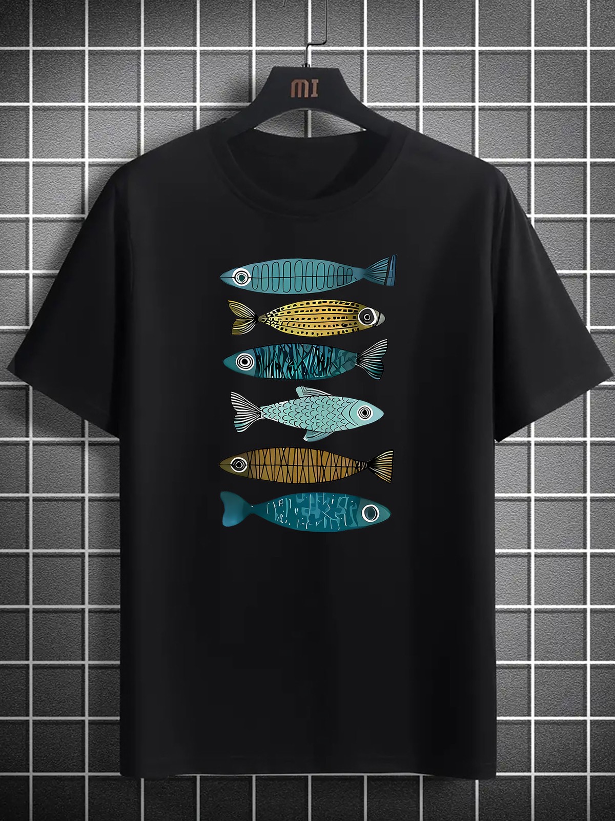 Creative Cartoon Fish Design for Men'S Trendy Print Patterns, Men'S Round Neck gallery