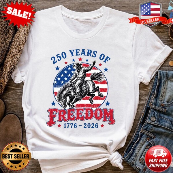 250 Years of Freedom Cowboy Horse Tee, 1776-2026 Western T-Shirt (Up to 5XL) gallery