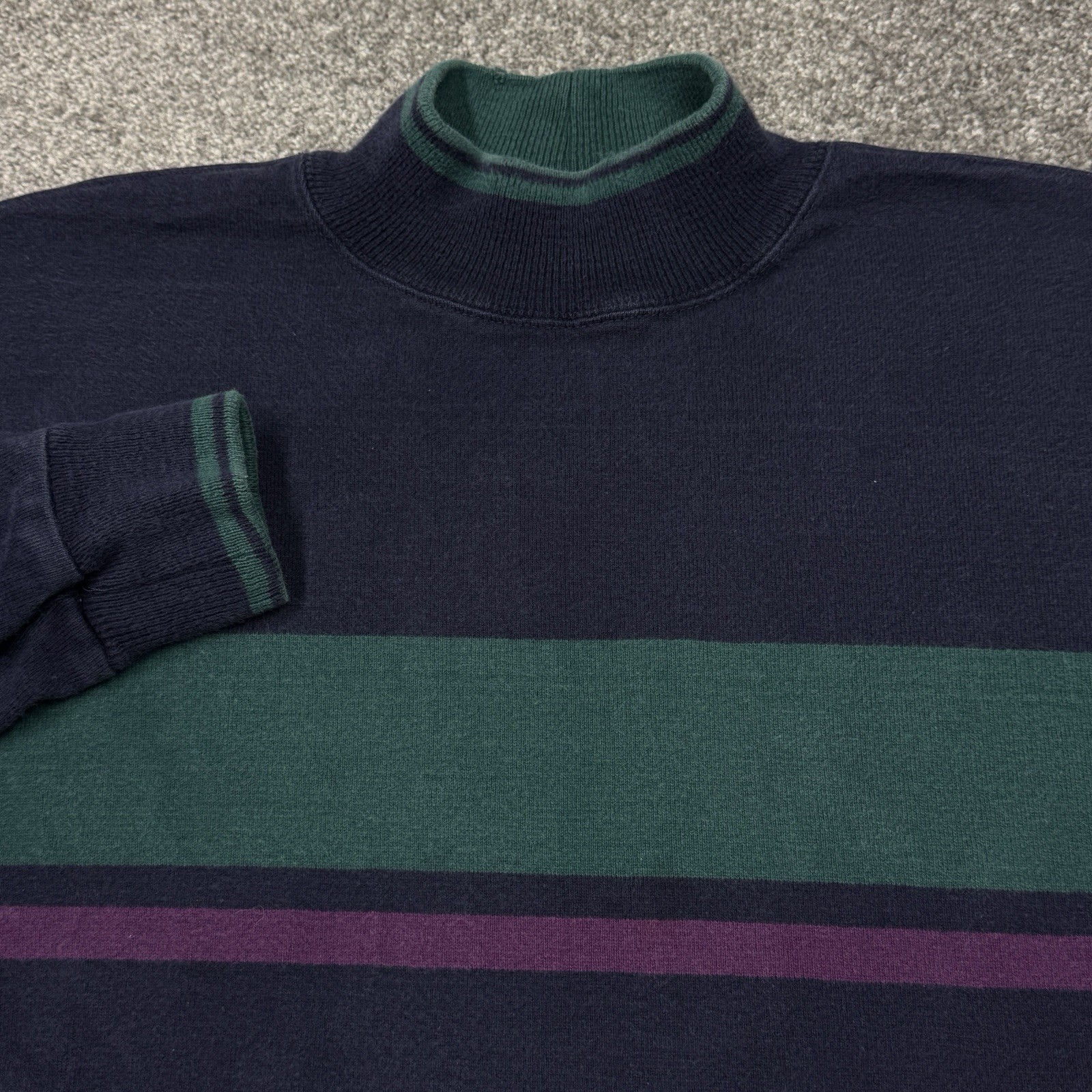 Vintage LL Bean Shirt Men Large Blue Outdoor Hike 80s 90s Striped Mock Neck USA gallery