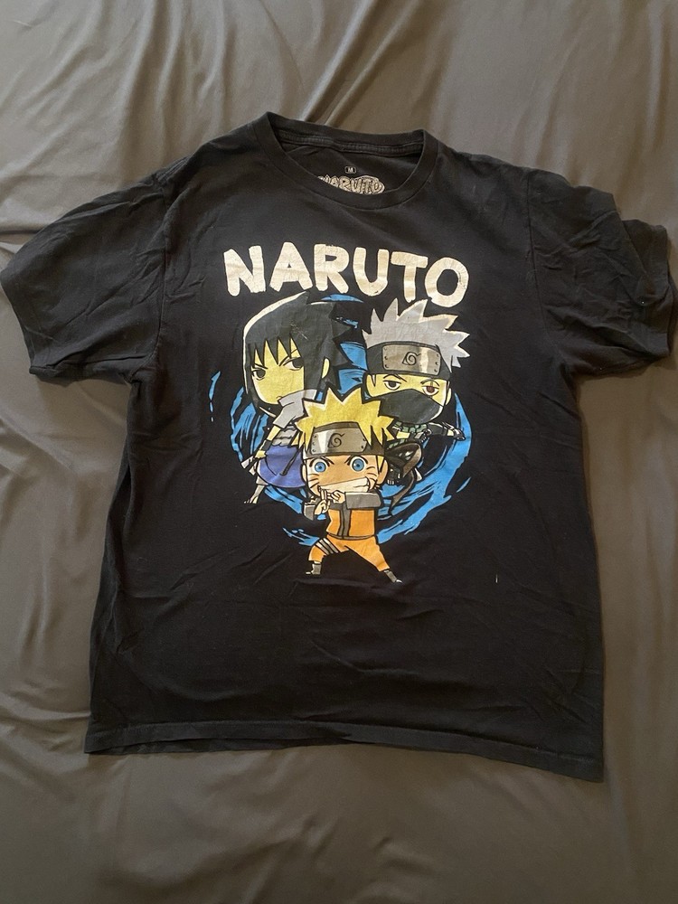 Naruto Anime Graphic Print Men’s Black Cotton Crew Neck Short Sleeve Tee M
