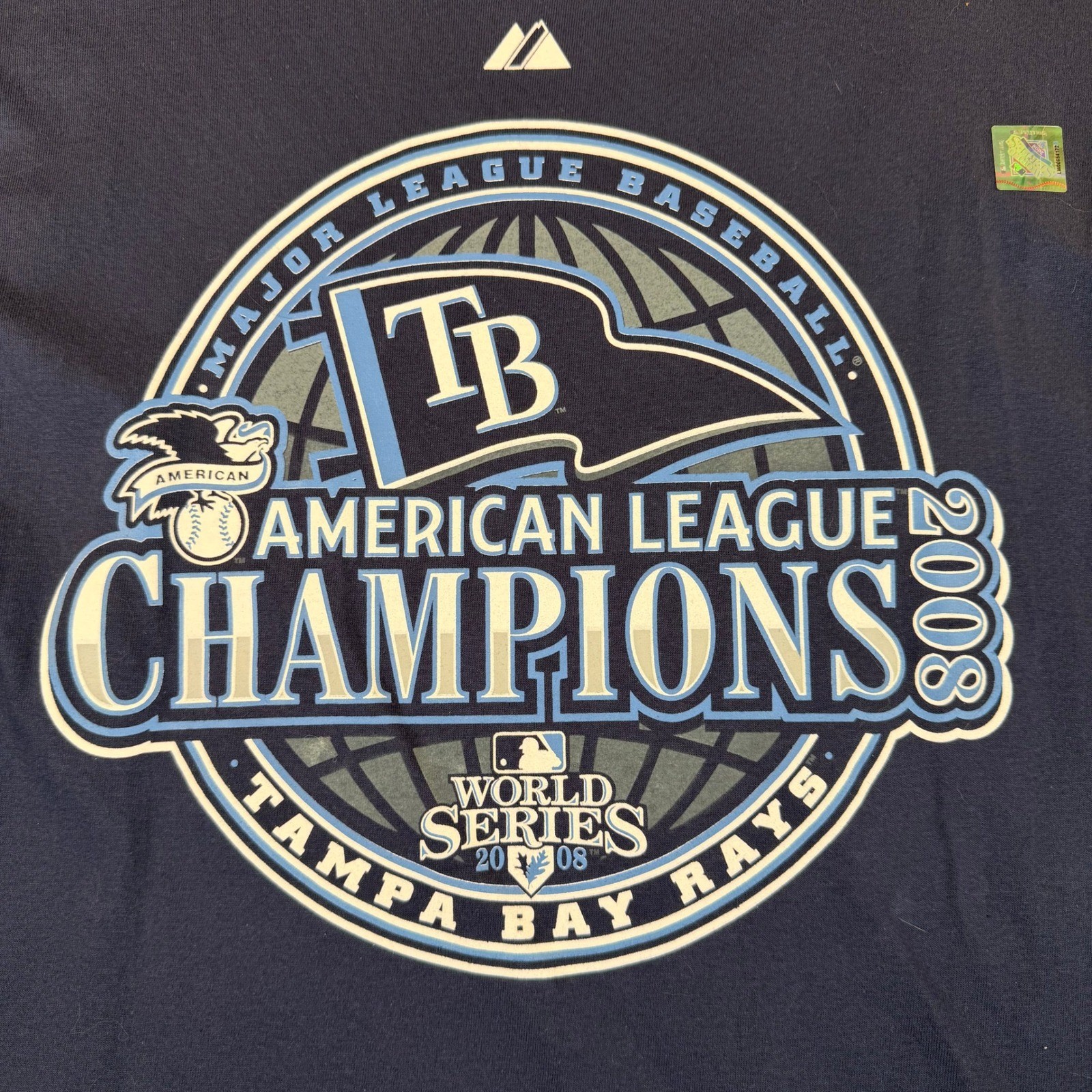 Majestic Tampa Bay Rays 2008 American League Champions T-Shirt Mens Navy L #2959