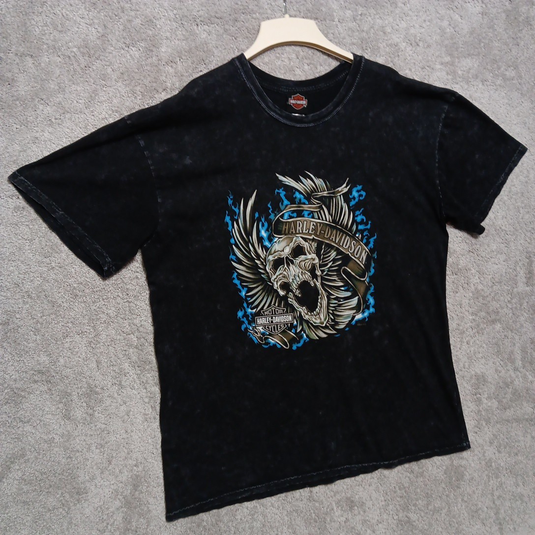 Harley Davidson T Shirt XXL Black Falcons Fury Conyers Georgia Screaming Skull gallery