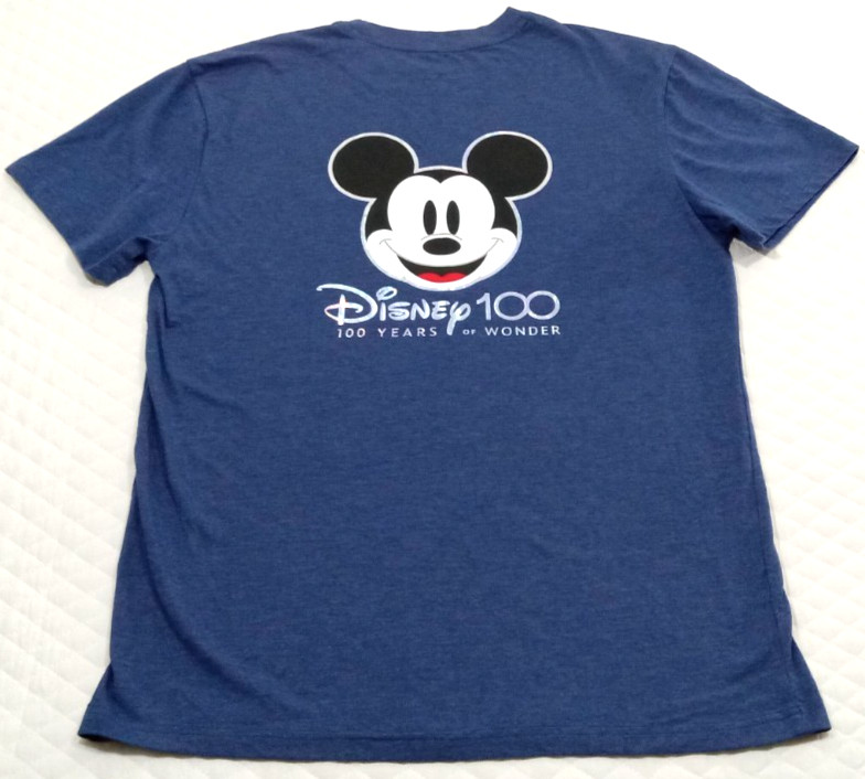 Disney Mickey Mouse Men's Large T-Shirt 100 Years Of Wonder Logo Heather Blue gallery