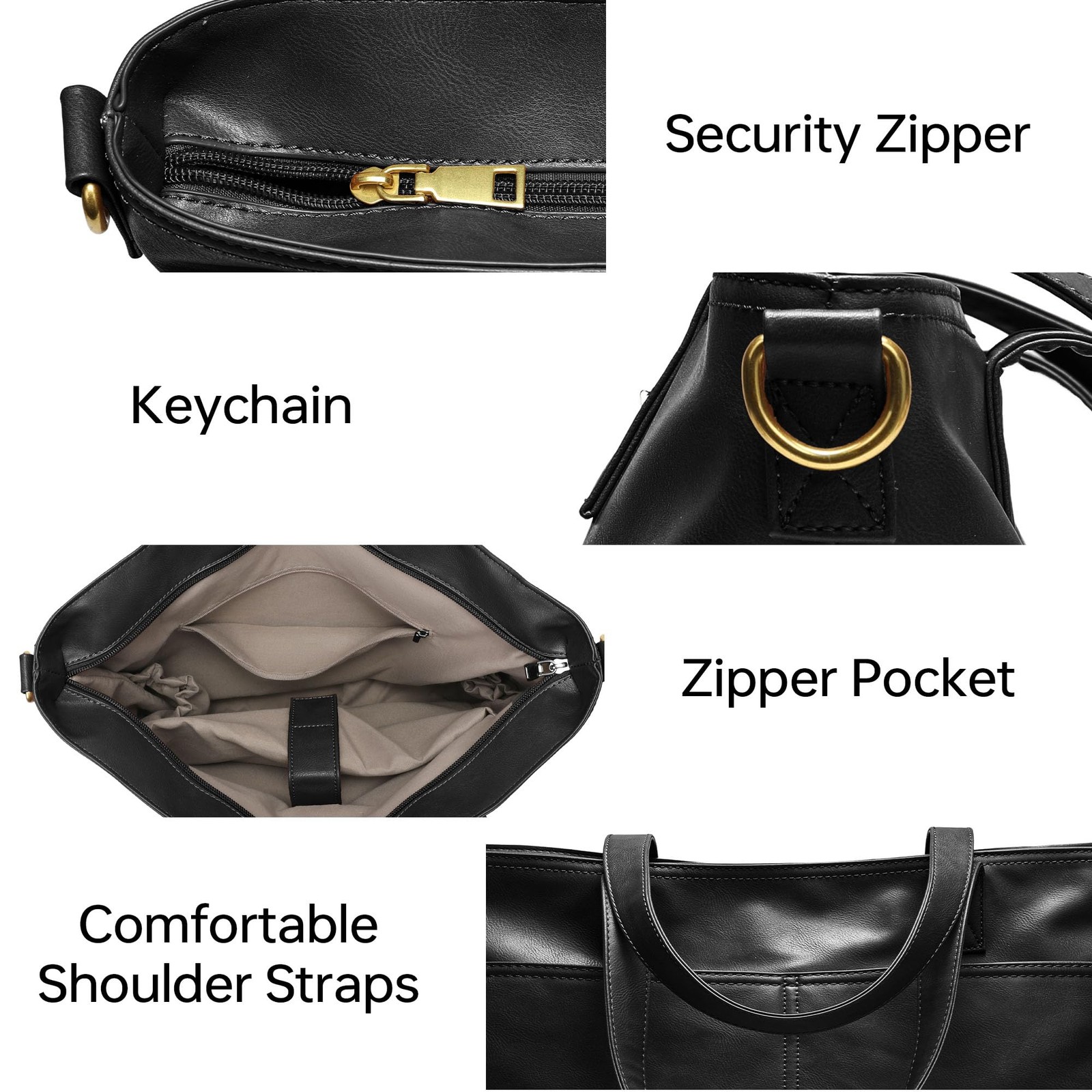 Leather Tote Bag for Women Zipper Shoulder Bag Purses Satchel Handbags with L... gallery