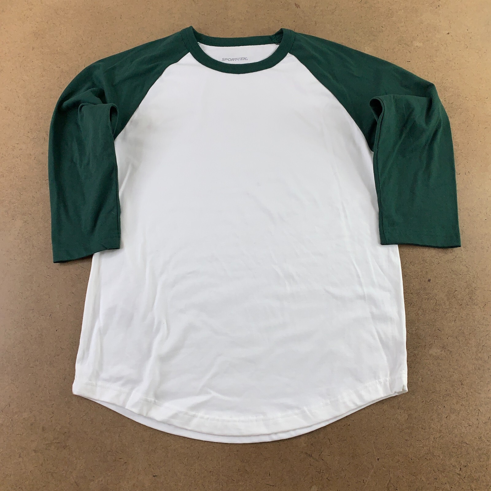 Sport-Tek Men's Small White/Dark Green Colorblock Raglan Jersey Tee T200 New gallery