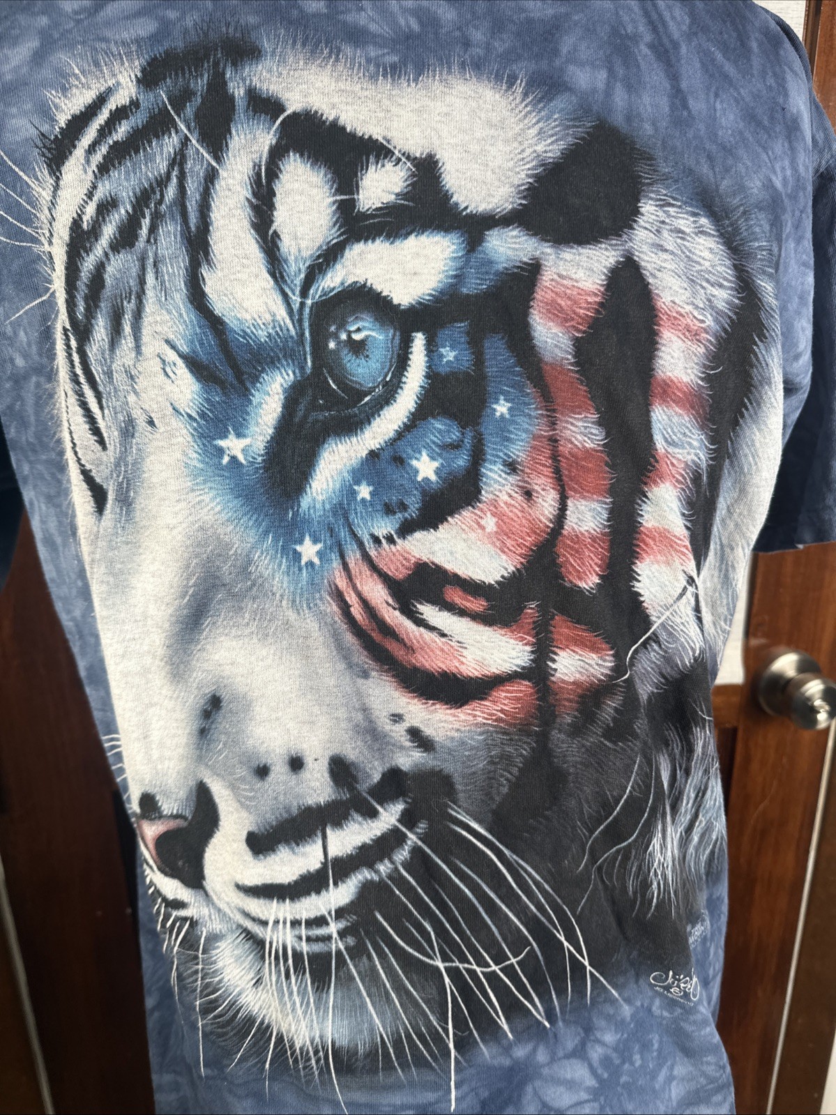 The Mountain Mens L T-shirt Blue Stars & Stripes Tiger Wildlife Dyed Printed USA gallery