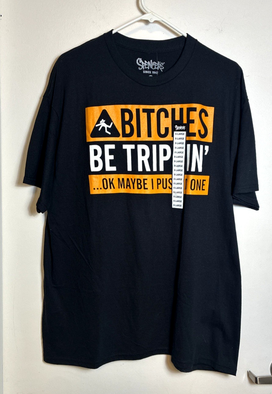 Spencers "Trippin" Graphic Print T-Shirt Mens Size XL Black Cotton NWT gallery