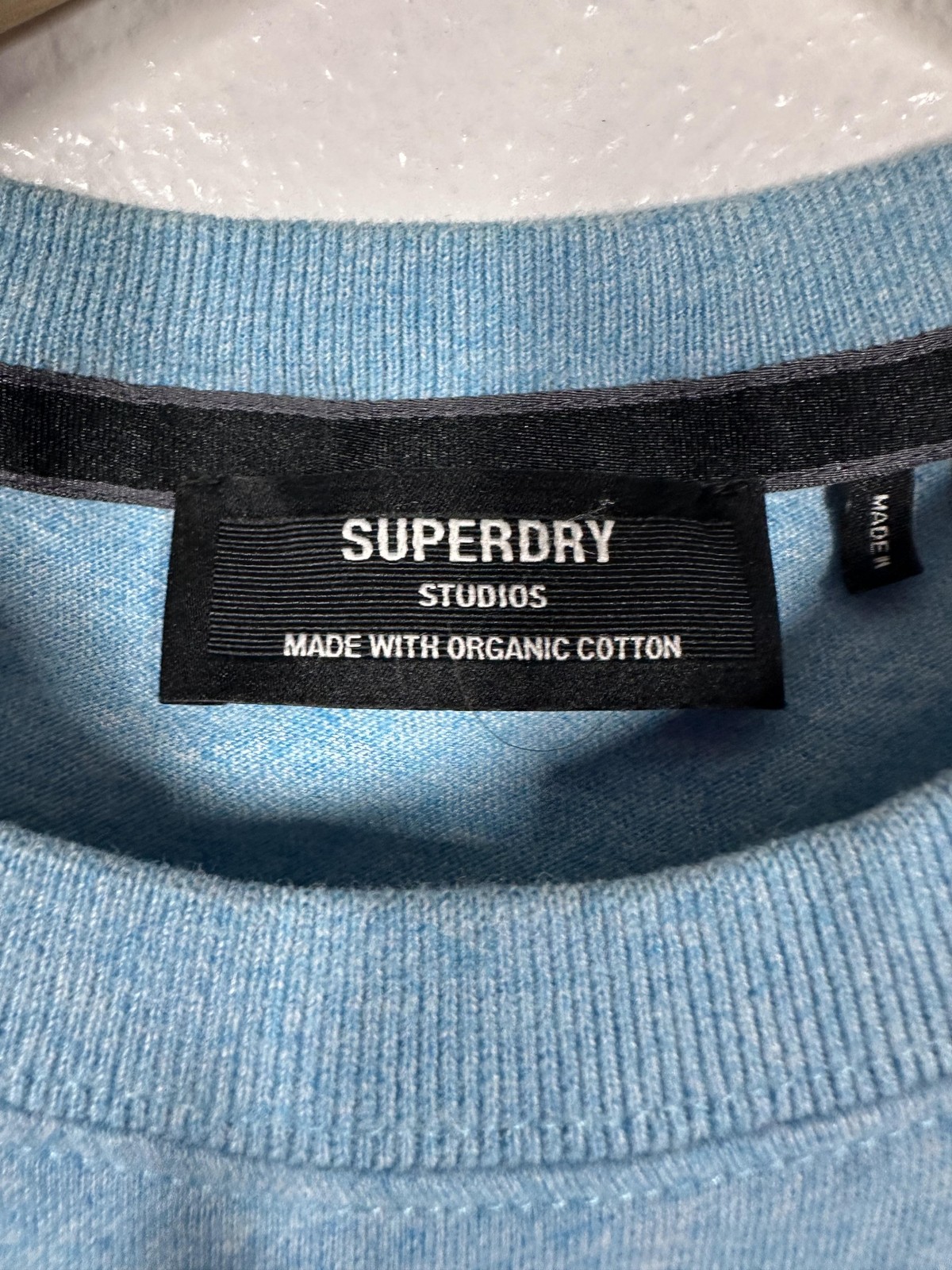 Superdry Studios Shirt Mens Medium Light Blue Heather Organic Cotton Logo Tee gallery