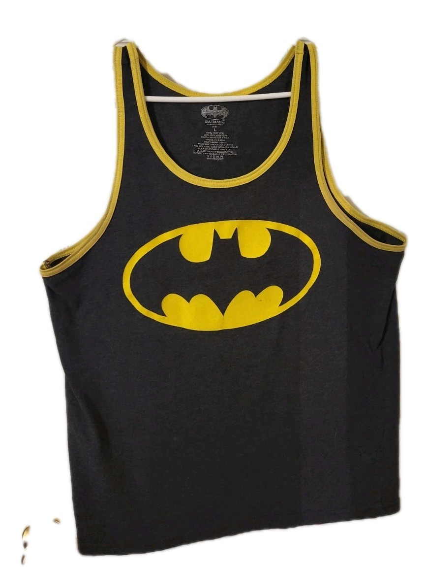 Batman Tank Top Men's Size Large Gray Yellow Graphic Print Scoop Neck gallery