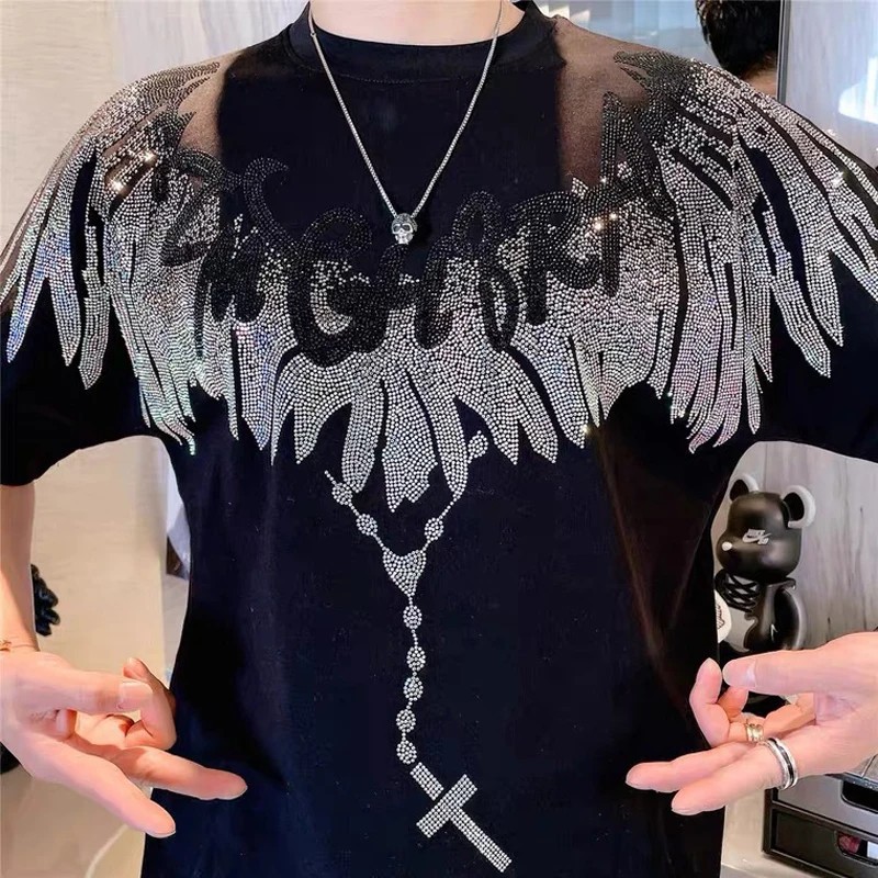 New Men Luxury Diamond Wings Rhinestones Fashion T-Shirt High Quality gallery